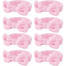 Casoty 8 Pcs Pink Spa Headbands, Soft Coral Fleece Hair Bow Headband for Washing Face, Makeup, Skincare, Yoga, Hair Accessory for Women, Girls, Adults, Gift
