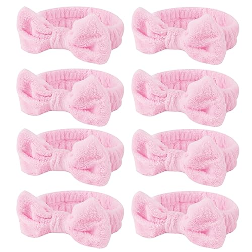 Casoty 8 diademas de spa rosa banda para el pelo con lazo diadema de maquillaje de vellón coral suave banda para el cabello para lavar la cara