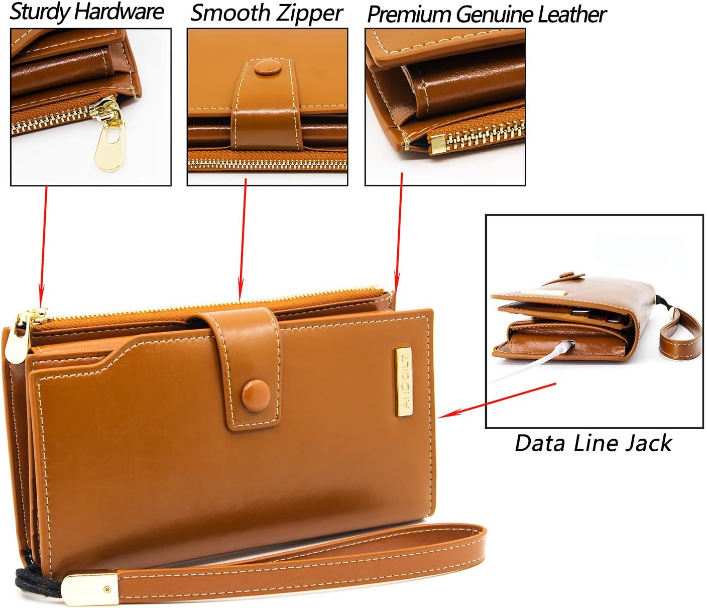 ANDOILT Women's RFID Blocking Large Capacity Luxury Wax Genuine Leather Clutch Wallet Card Holder Organizer Ladies Purse