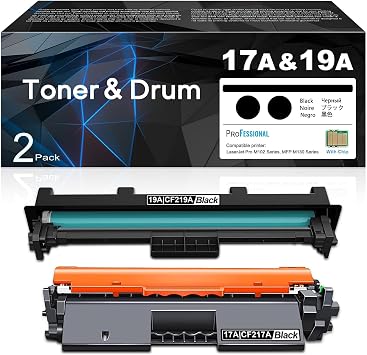 17A CF217A Black Toner & 19A CF219A Black Drum 2-Pack Replacement for HP 17A CF217A Toner & Imaging Drum 19A CF219A Compatible with Laser Pro MFP M130a, M130nw, M130fn, M130fw, M102a, M102w Printer