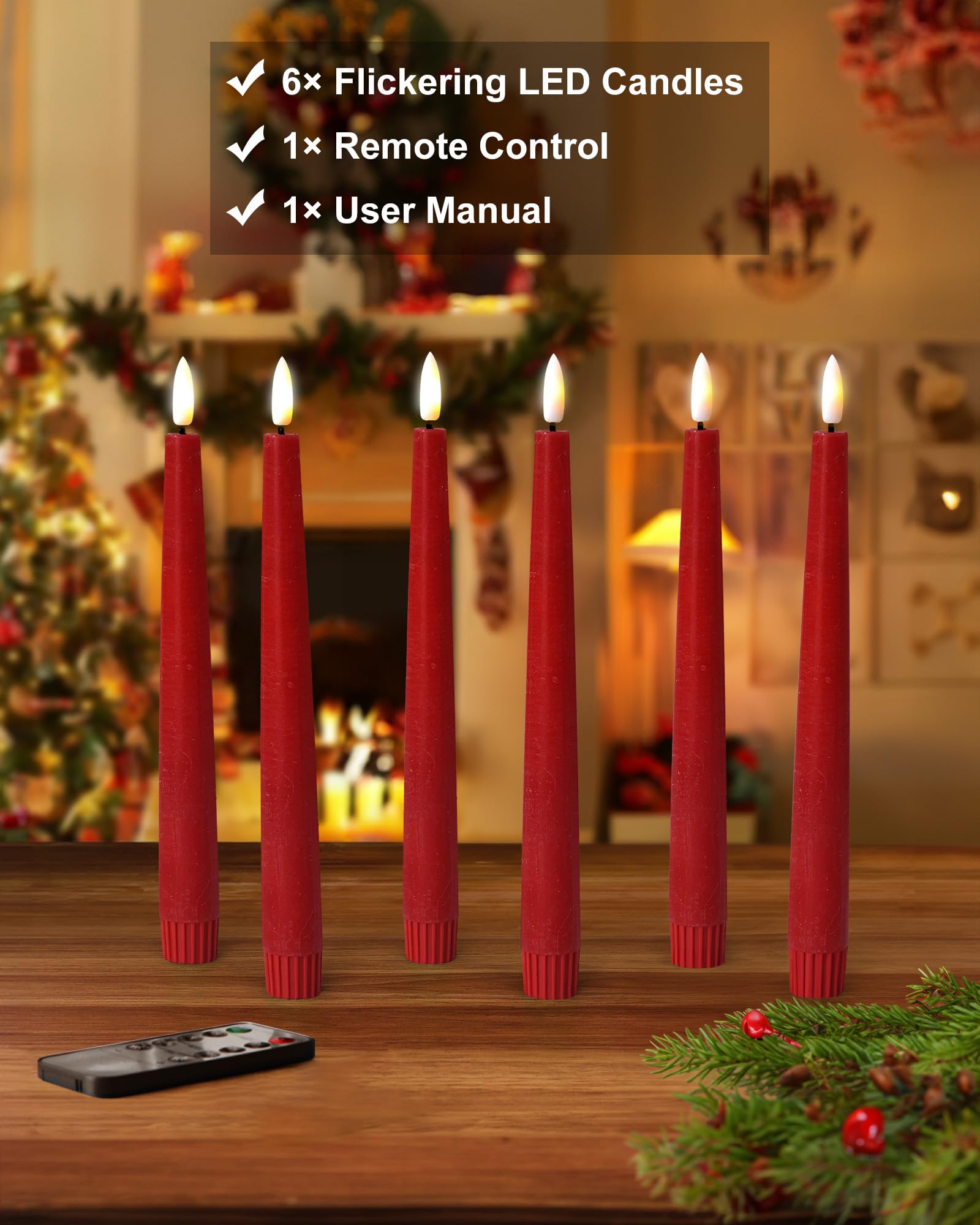 Stmarry Candele a LED in vera cera, senza fiamma, senza fiamma, con telecomando e timer, candele antigoccia a batteria, con fiamma tremolante 3D, set di 6