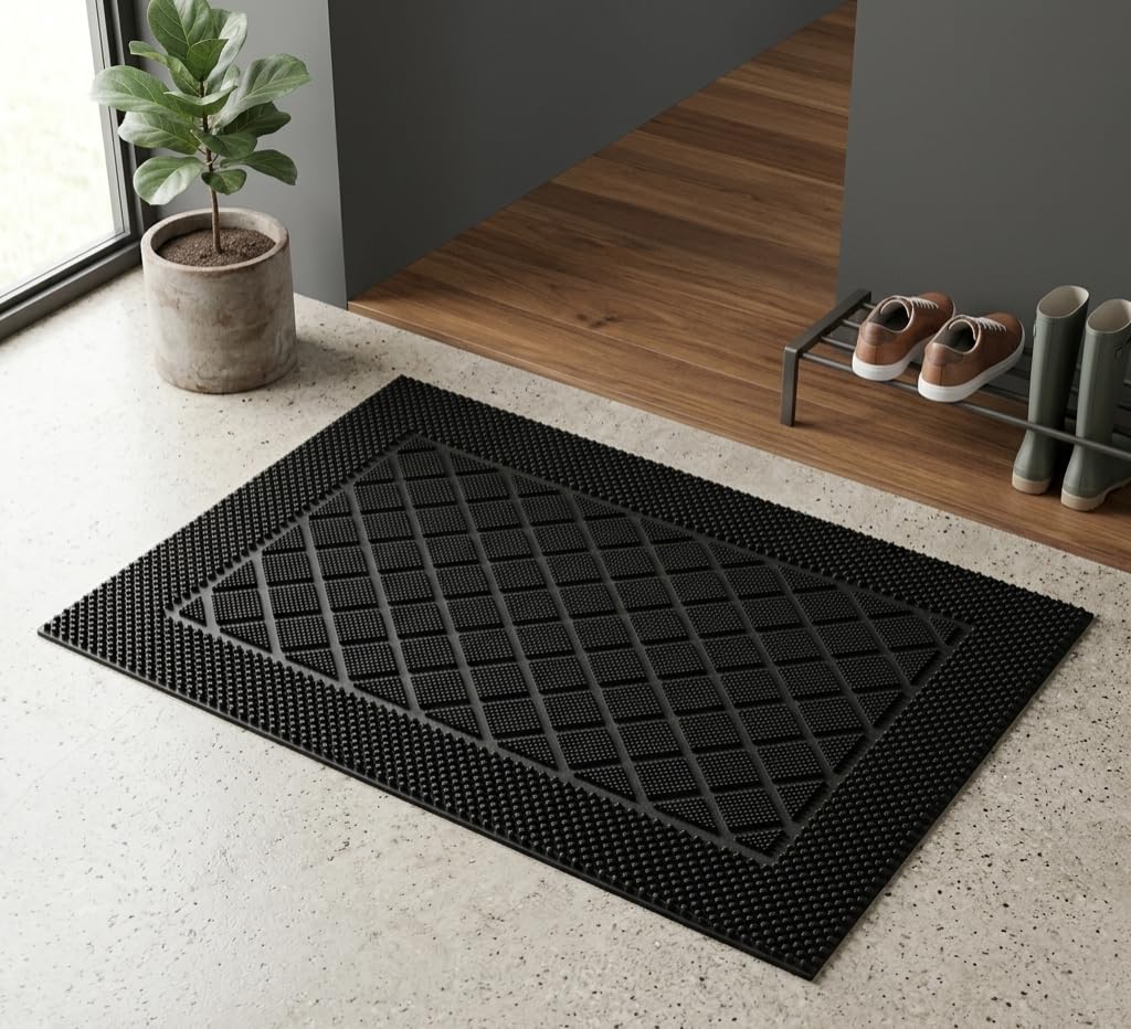 Rubber Door Mat Anti Skid Outdoor Indoor Floor Mat,Anti Slip,Waterproof,for Home Office,Hotel,Bathroom,Absorb Heavy dust,Heavy Traffic Size 60CmX40Cm,Rectangular-image-38