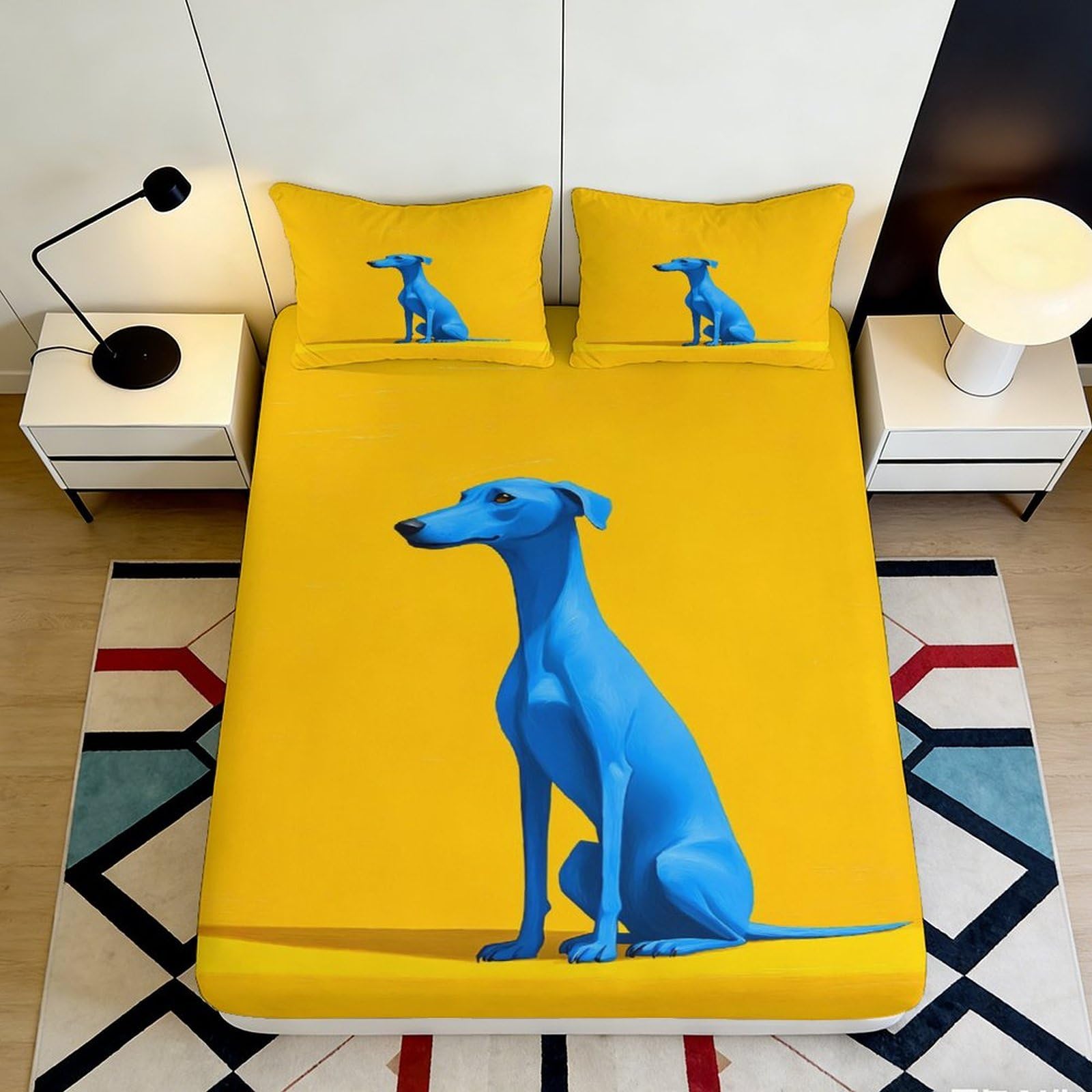 Jqzkxnhpbr Style-7 3D Printed Blue Dog Art Fitted Sheet Microfiber Yellow Mattress Cover For Bedroom Guestroom Decor Protection 90X200x25cm