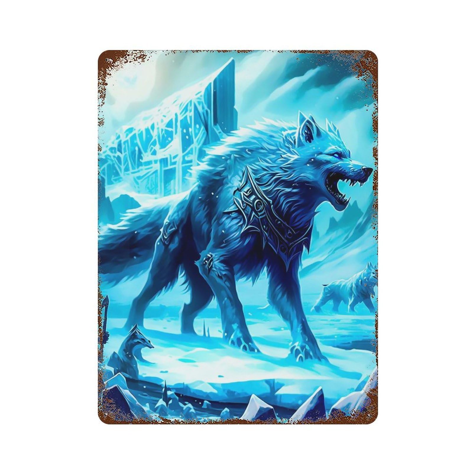 Garage Style Wolf Rusty Metal Tin Sign 15.7"x11.8", Classic Wall Plaque for Bar And Workshop