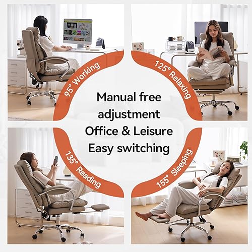 Miniatura 6 de LEAGOO Silla de oficina reclinable con reposapiés, sillas de oficina ejecutivas con brazos, ergonómicas de cuero sintético con respaldo alto,