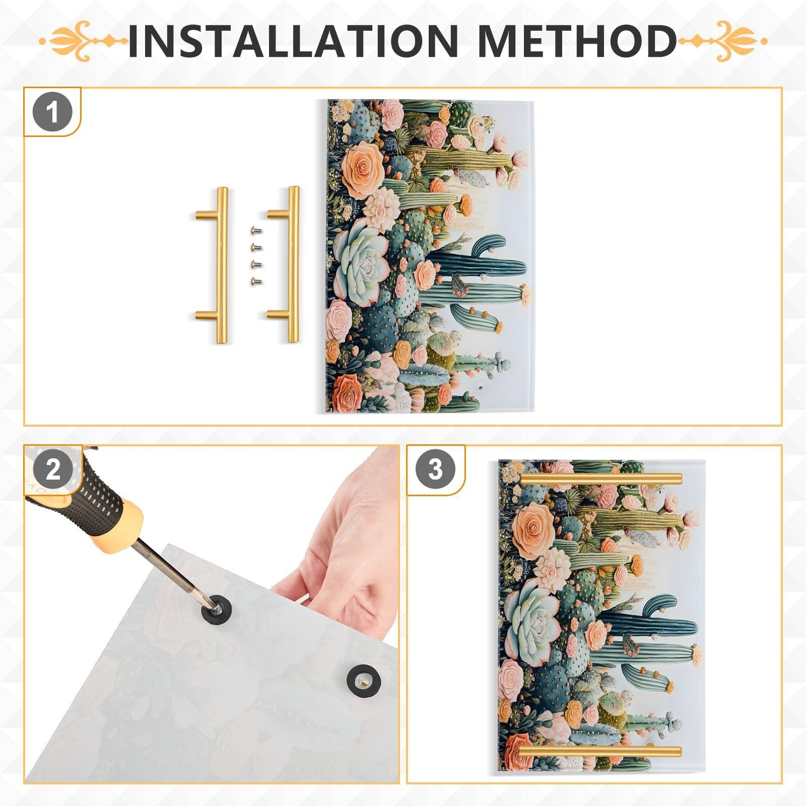 Wassud Bathroom Vanity Tray with Handles Cacti and Succulents Acrylic Jewelry Perfume Organizer for Bathroom Kitchen Counter 11.81