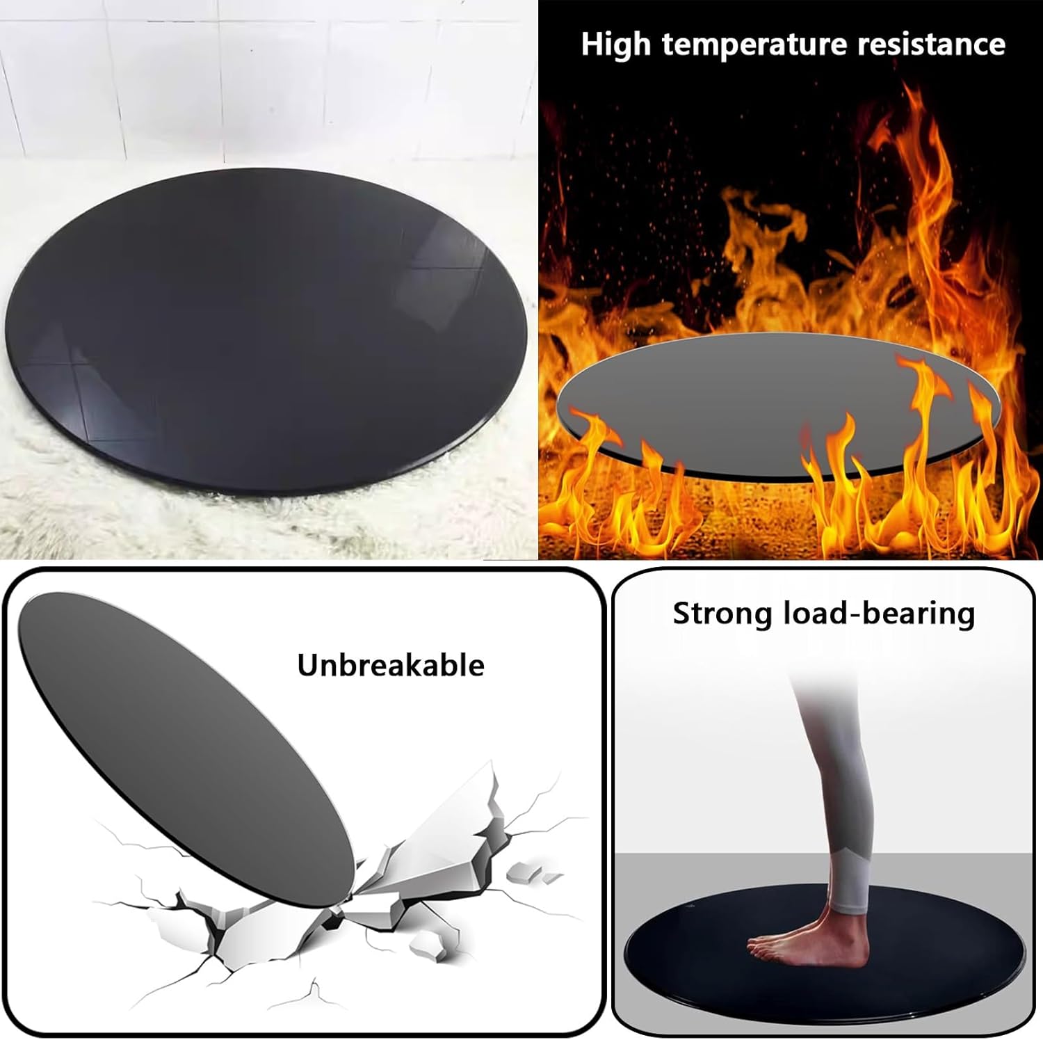 Round Glass Table Top, Patio Table Tops, 8mm Thick Tempered Table Top with Polished Edge, Black Tempered Glass Table Top, Flat Circular Sheet Ideal for Patio, Dining, Coffee, Side Table(Size:70CM(28IN
