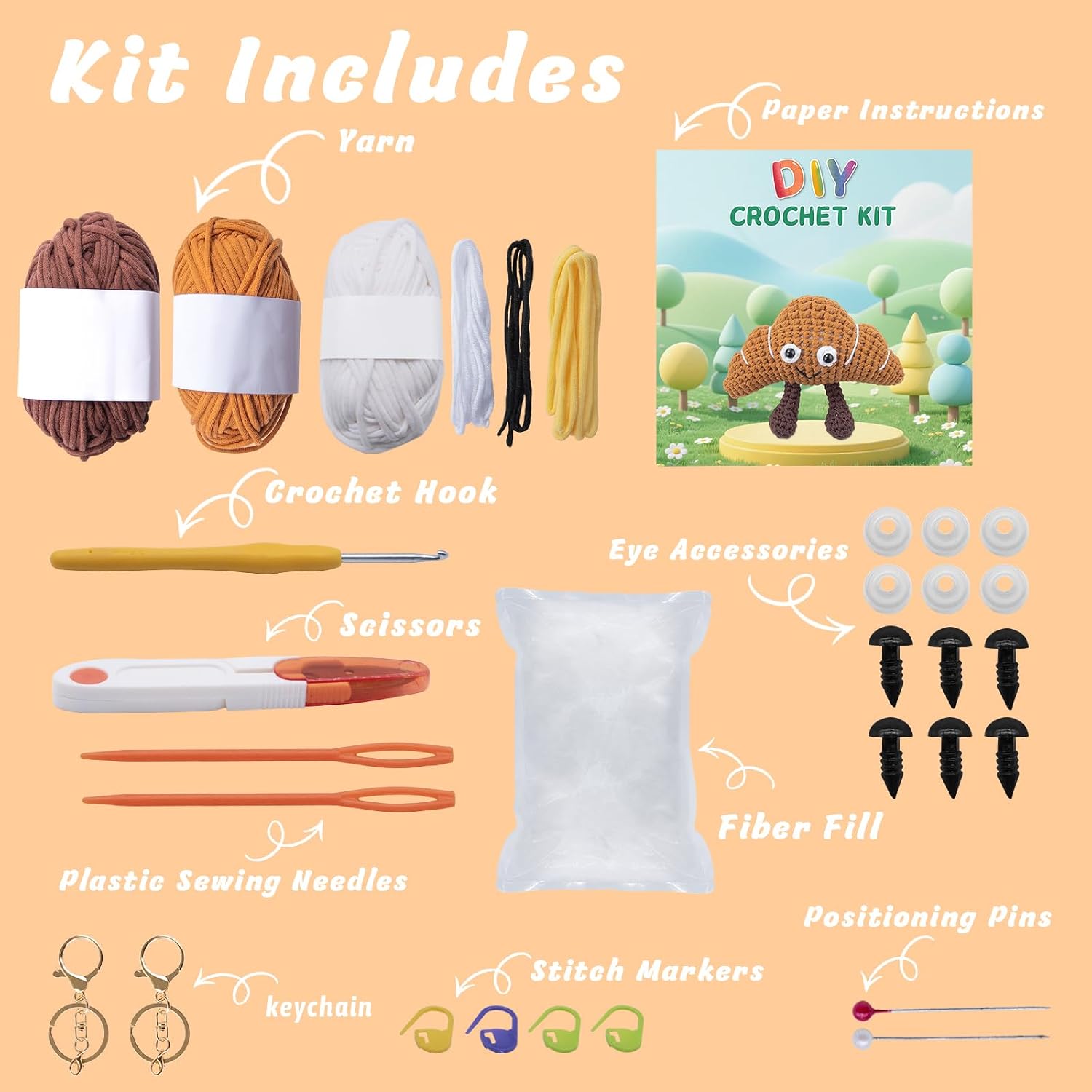 EOKPHULL Crochet Kit for Beginners, Easy DIY Crochet & Knitting Kit for Adults with Step-by-Step Video Tutorials, Yarns, Stuffing, Crochet Hook and Accessories, Crochet Craft Set image 3