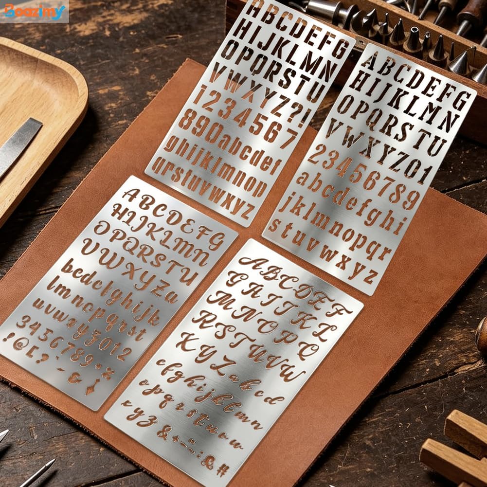 Metal Letter Stencils - 4x7 Inch Reusable Stainless Steel Alphabet Templates, Calligraphy Guide for Bullet Journaling, Wood Burning, Sign Making & DIY Crafts