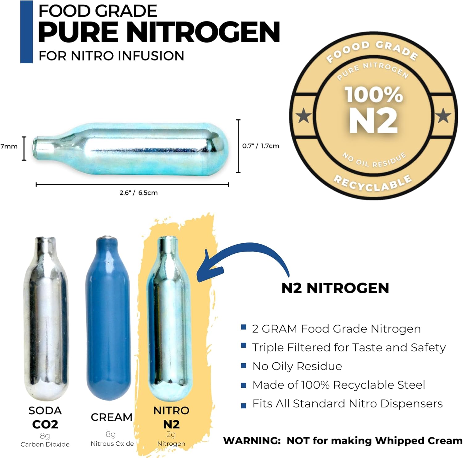 ICO 20pcs Nitrogen Cartridges N2 2g Non-Threaded Chargers and NITRO KAFO Nitro Coffee Maker & Cold Brew Maker, 1 Pint/0.5L