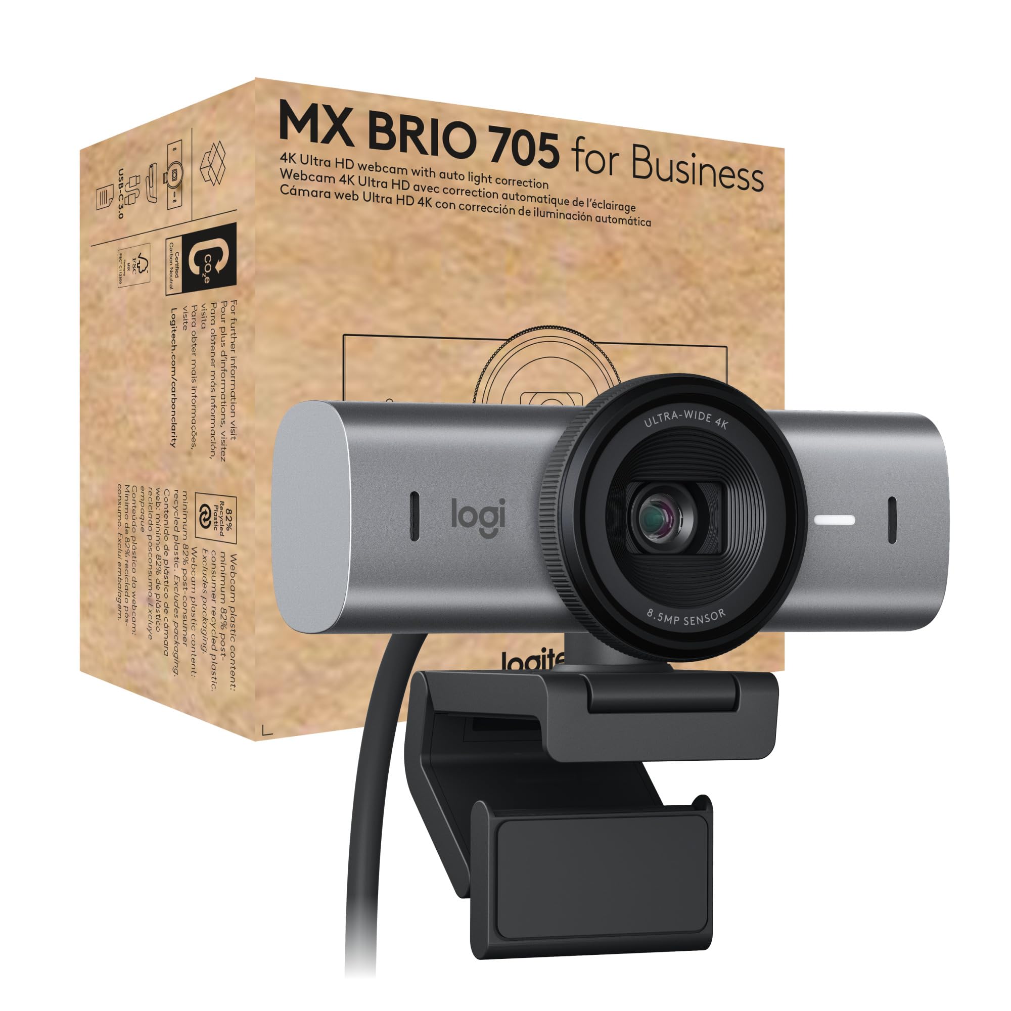Logitech MX Brio 705 for Business 4K Webcam with Auto Light