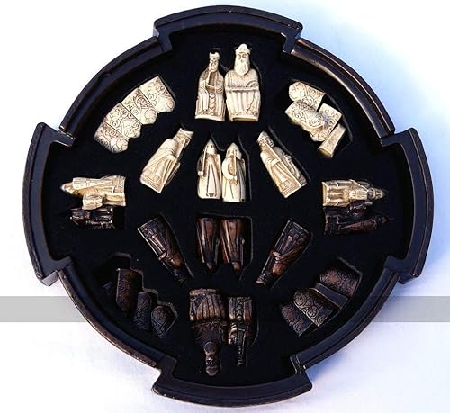 Miniatura 4 de Isle of Lewis - Juego de ajedrez compacto de resina de 9 pulgadas y ajedrez - marrón, fabricado en el Reino Unido