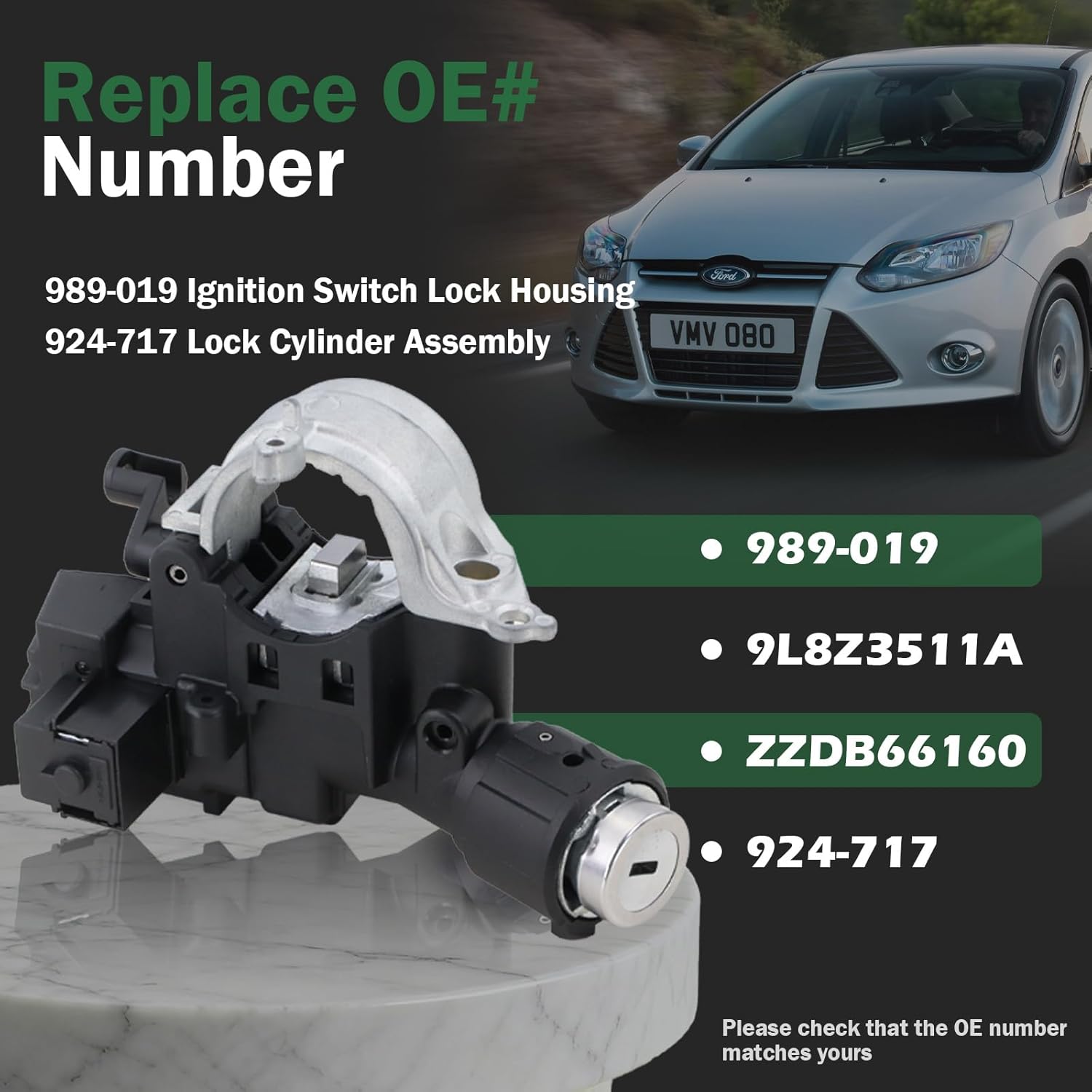 989-019 Ignition Switch Lock Housing & 924-717 Lock Cylinder Assembly Replaces 9L8Z-3511-A Fit for 2008-2012 Ford Escape, 2009-2011 Focus, 2008-2011 Mazda Tribute, 2008-2010 Mercury Mariner