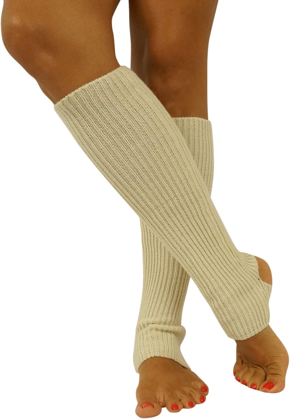 CT Women's Knee High Length Knit Leg Warmer Socks for Dance & Yoga One Pair (Ivory)