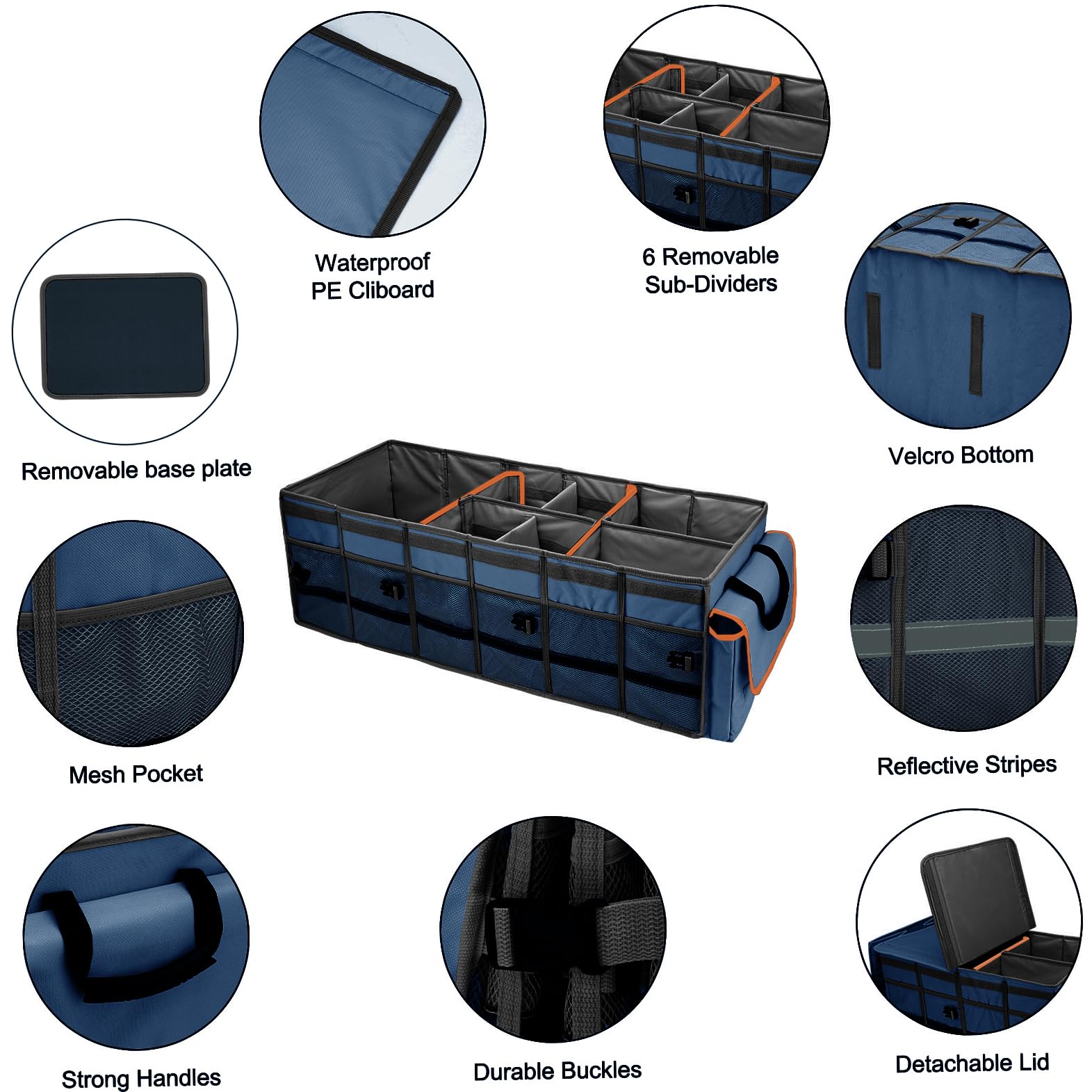 GDNasist Organizer per bagagliaio con borsa termica rimovibile a prova di perdite, 6 divisori rimovibili per spazio personalizzato, portaoggetti pieghevole con fondo antiscivolo, copertura pieghevole