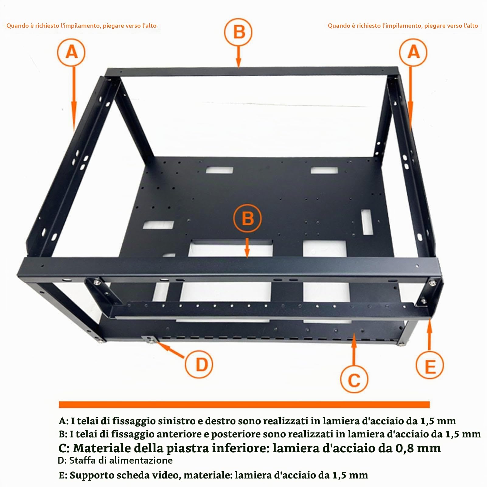 Custodia per PC aperta E03 - Custodia impilabile con doppia EATX, compatibile con montaggio orizzontale verticale | Chassis da gioco compatto con rack di raffreddamento ad acqua da 360 mm, tela