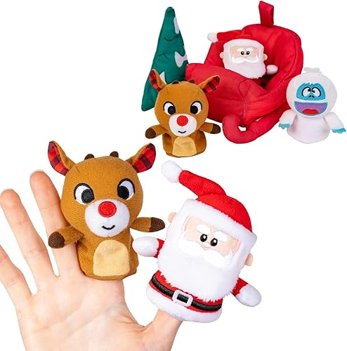Miniatura 9 de Rudolph El juego de reno de nariz roja incluye tapa dura, juego de marionetas de dedo con trineo, muñeco de nieve abominable Yeti, Papá Noel, árbol