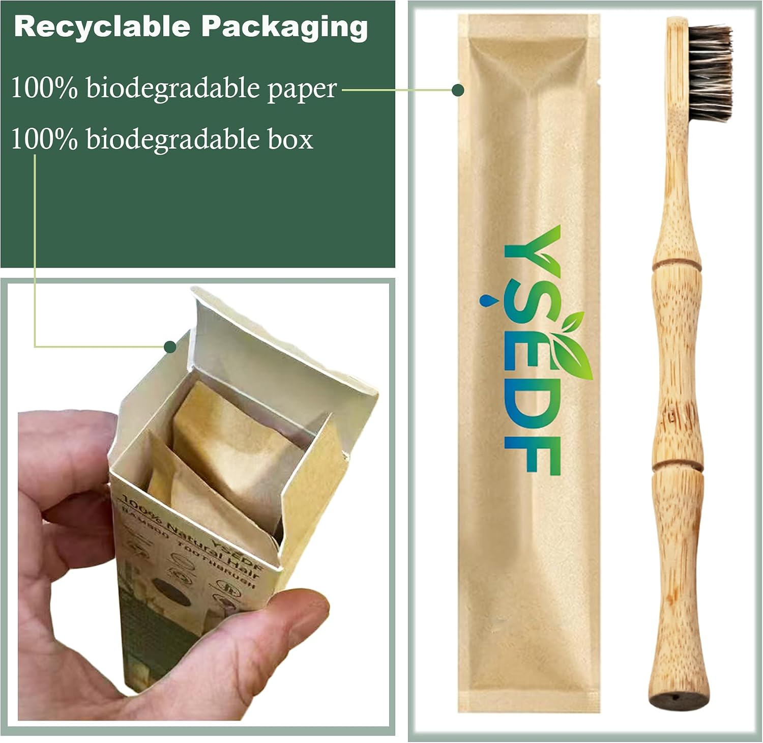 Bamboo Toothbrushes, Natural Horsehair Bristles, 2-Pack | Soft Bristles, No Plastic, Biodegradable Handle, Horse Hair