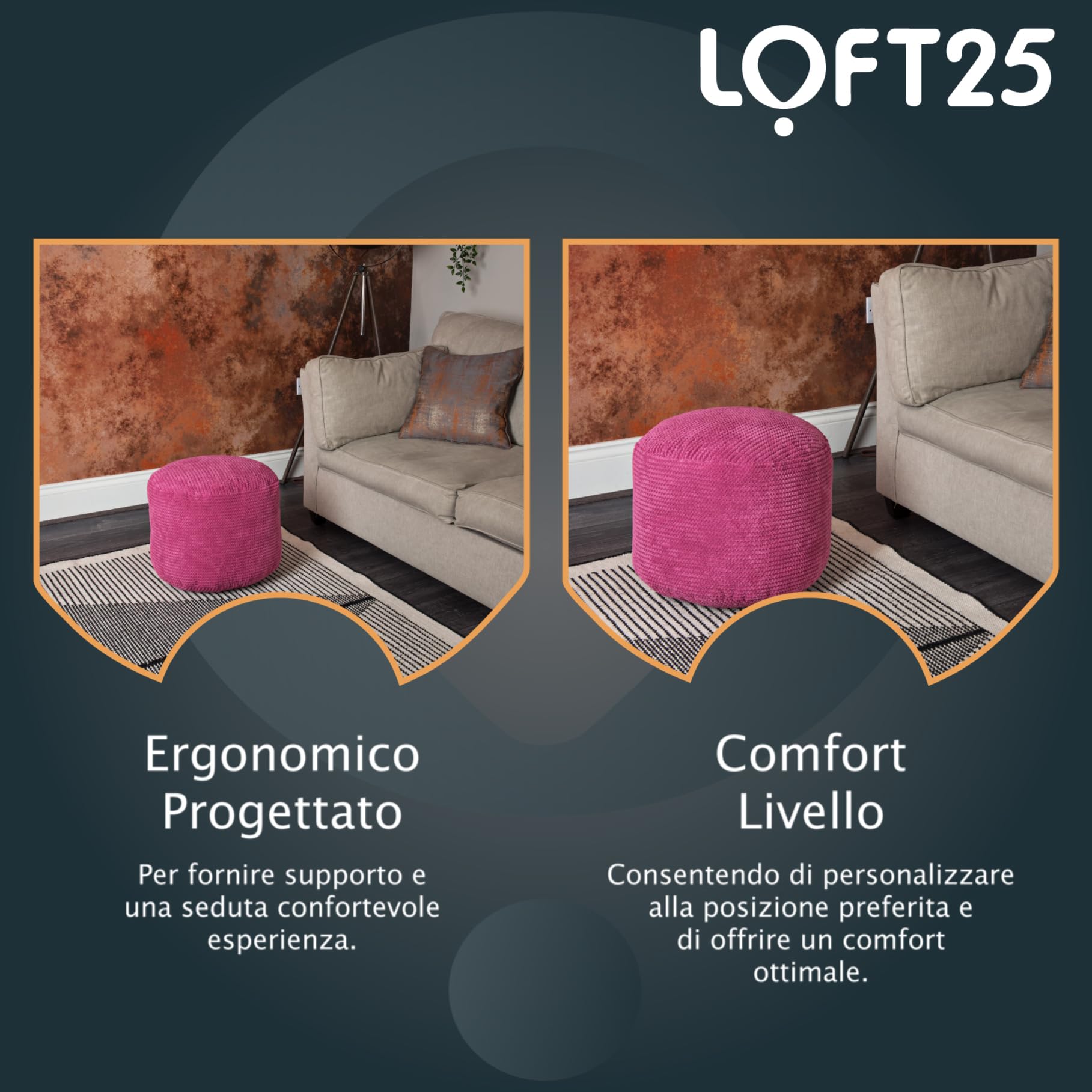 Loft 25 Sacchetto di Fagioli Sgabello Piede Bolla Rotonda | Poggiagambe velluto a coste per Interni da Soggiorno | Pouf dal Design Ergonomico per Adulti | Comodo e Durevole (Rosa)