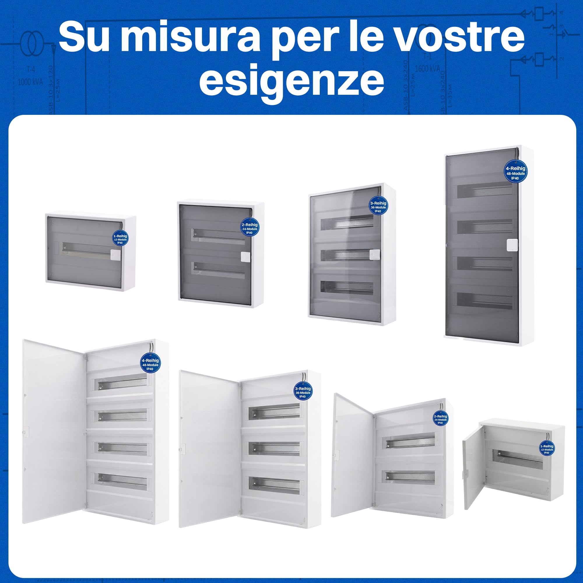 Intratec ALPHA Centralino elettrico da parete 3 file – Quadro di distribuzione per 36 moduli con porta trasparente – Contenitore su guida DIN per casa e uso professionale – 498 x 310 x 96 mm