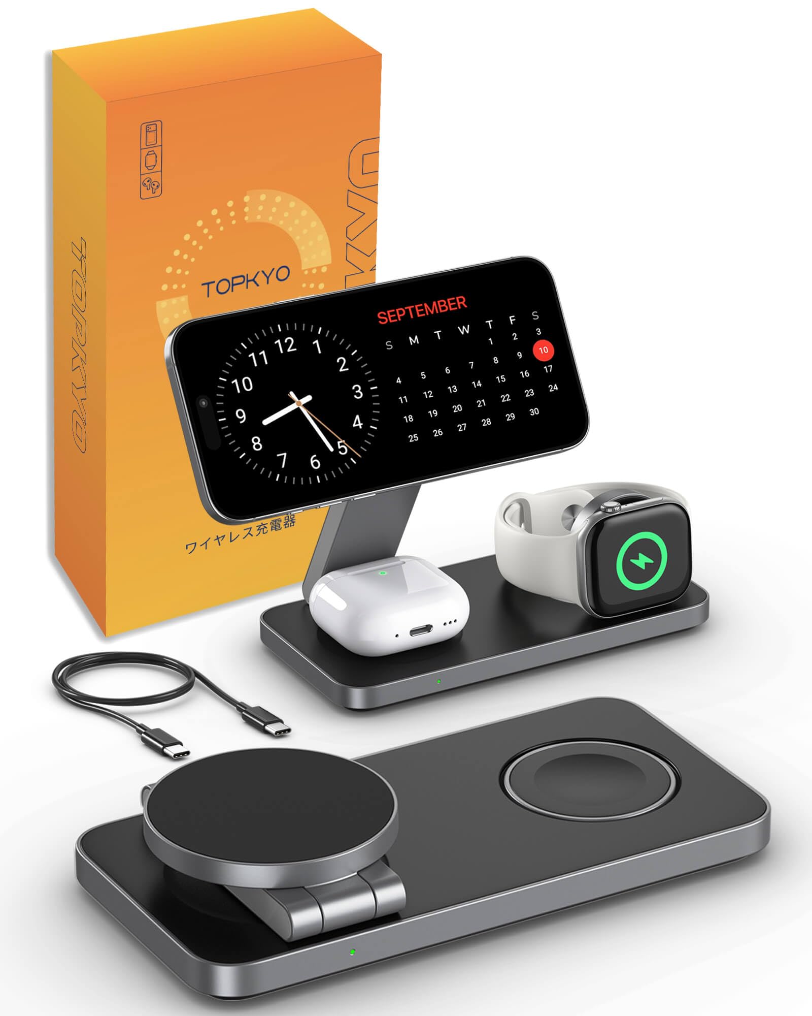 Amazon.co.jp: 3in1折り畳み式無線充電器，TOPKYOワイヤレス充電器
