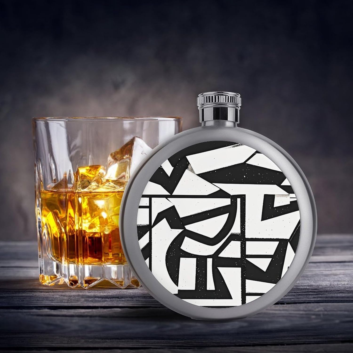 Black And White Lines Stainless Steel Flagon to 5 Oz with Screw Cap,Hip Flask for Men–Whiskey & Liquor Pocket Flask,Alcohol Flagon for Camping Drink Sports Outdoor Wine Bottle