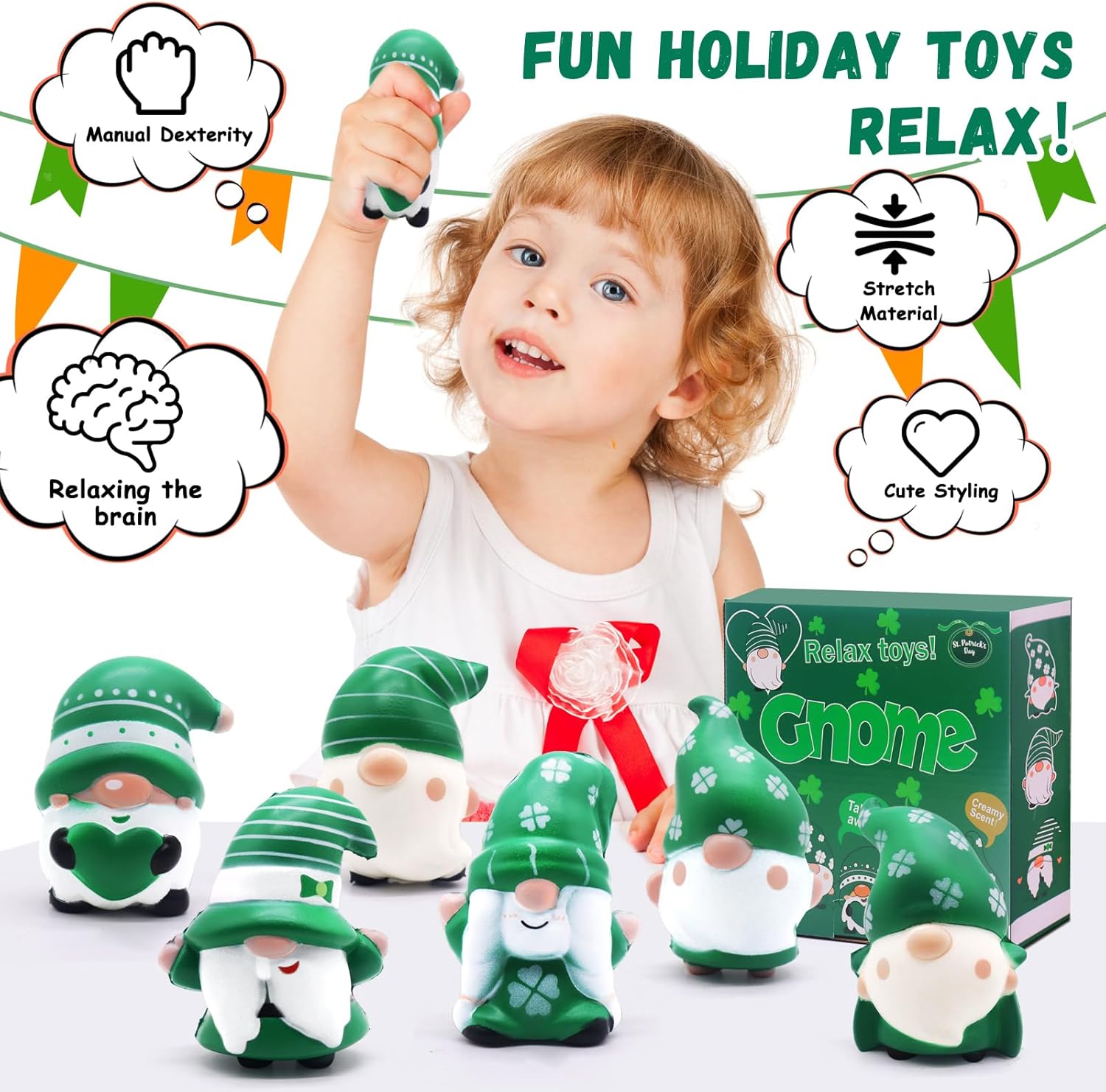 St. Patrick's Day Gnomes Squishies Toys for Kids,6 Pack St. Patrick's Day Party Favor Set Slow Rising Stress Relief Super Soft Squeeze Gift for Boys Girls