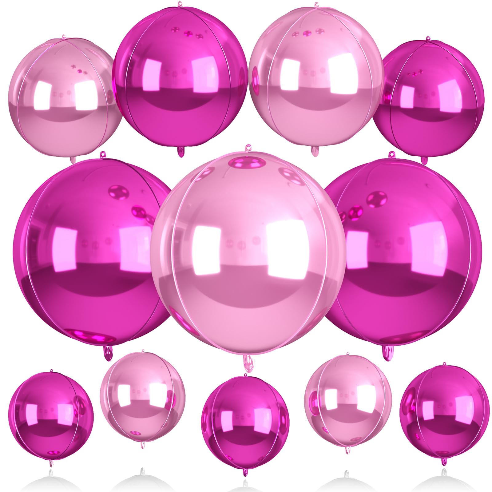 12Pcs Hot Pink and Pink Round Balloons Foil, 22" 18" 15" 10" 4D Round Ball Balloon, Big Hot Pink Metallic Balloons for Valentines Wedding Anniversary Bridal Shower Prom Birthday Decorations Supplies