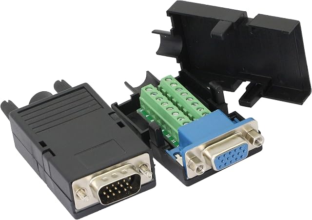 CERRXIAN D-SUB DB15 3 Row VGA 3+9 Male + Female 15 Pin Cover Breakout Terminals Board Connector1 pair