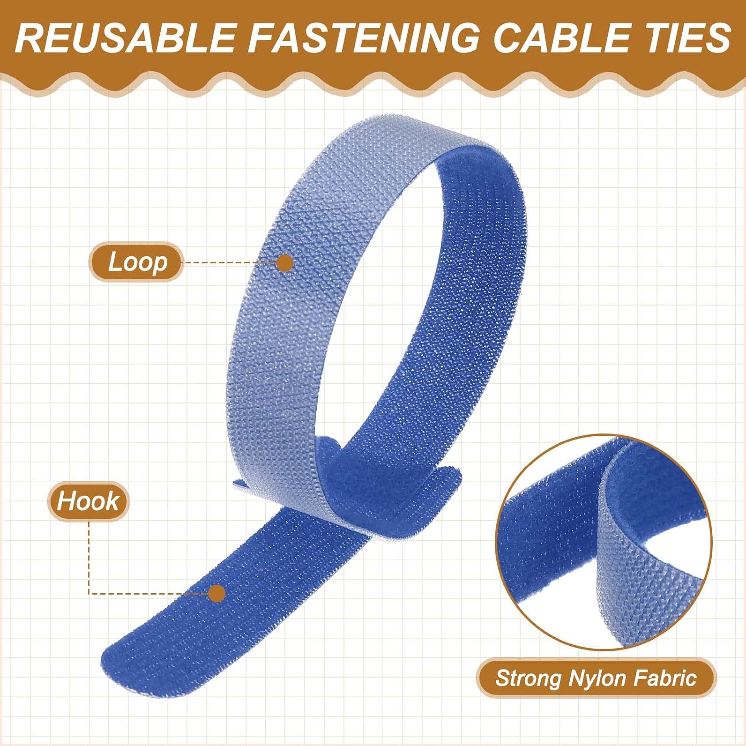 PATIKIL 8 Inch Reusable Cable Ties, 100 Pcs Adjustable Fastening Hook and Loop Straps Cord Management Wire Wrap Organizer for Home Office Cables, Blue