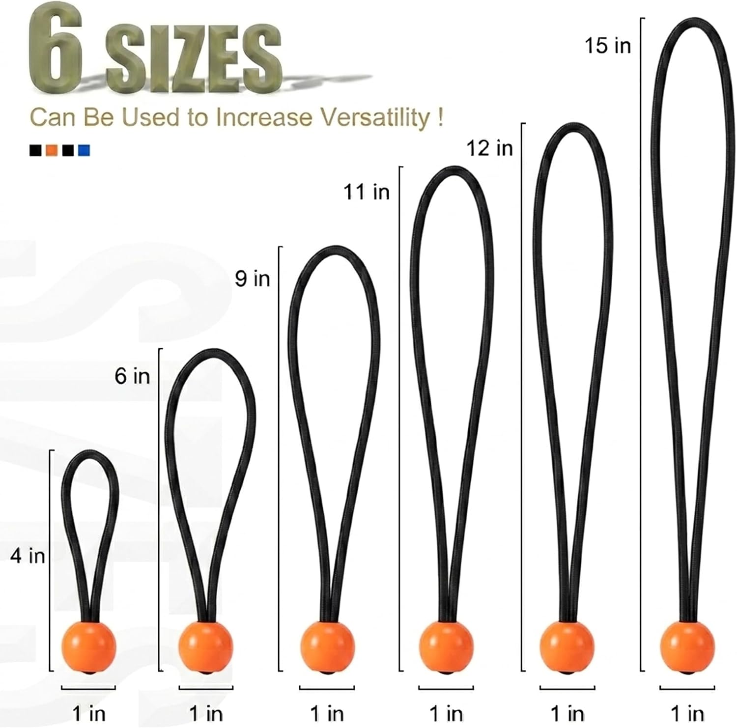 30 Pack Ball Bungee Cord, Heavy Duty Bungie Cord Balls (6,Black/Orange)