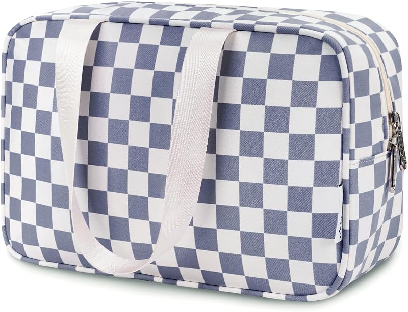 Necessaire Narwey para viagem, bolsa organizadora de cosméticos, modelo Y-Grayish Blue Checkerboard