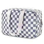 Narwey Large Toiletry Bag Women Large Cosmetic Bag Travel Makeup Bag Organizer Medicine Bag for Toiletries Essentials Accessories (Grayish Blue Checkerboard)