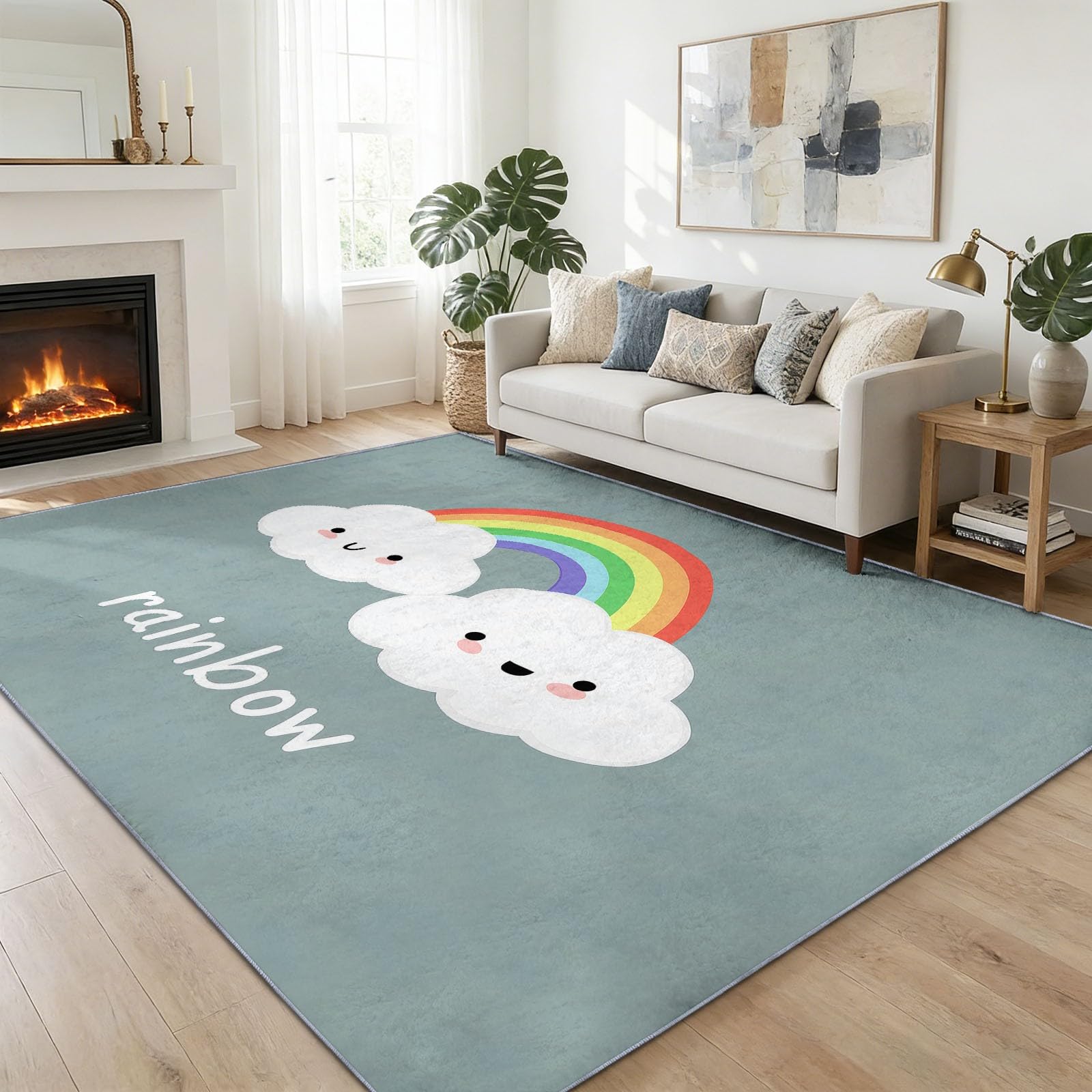 Tapis de salon antidérapant à poils courts pour éviter les glissades des enfants