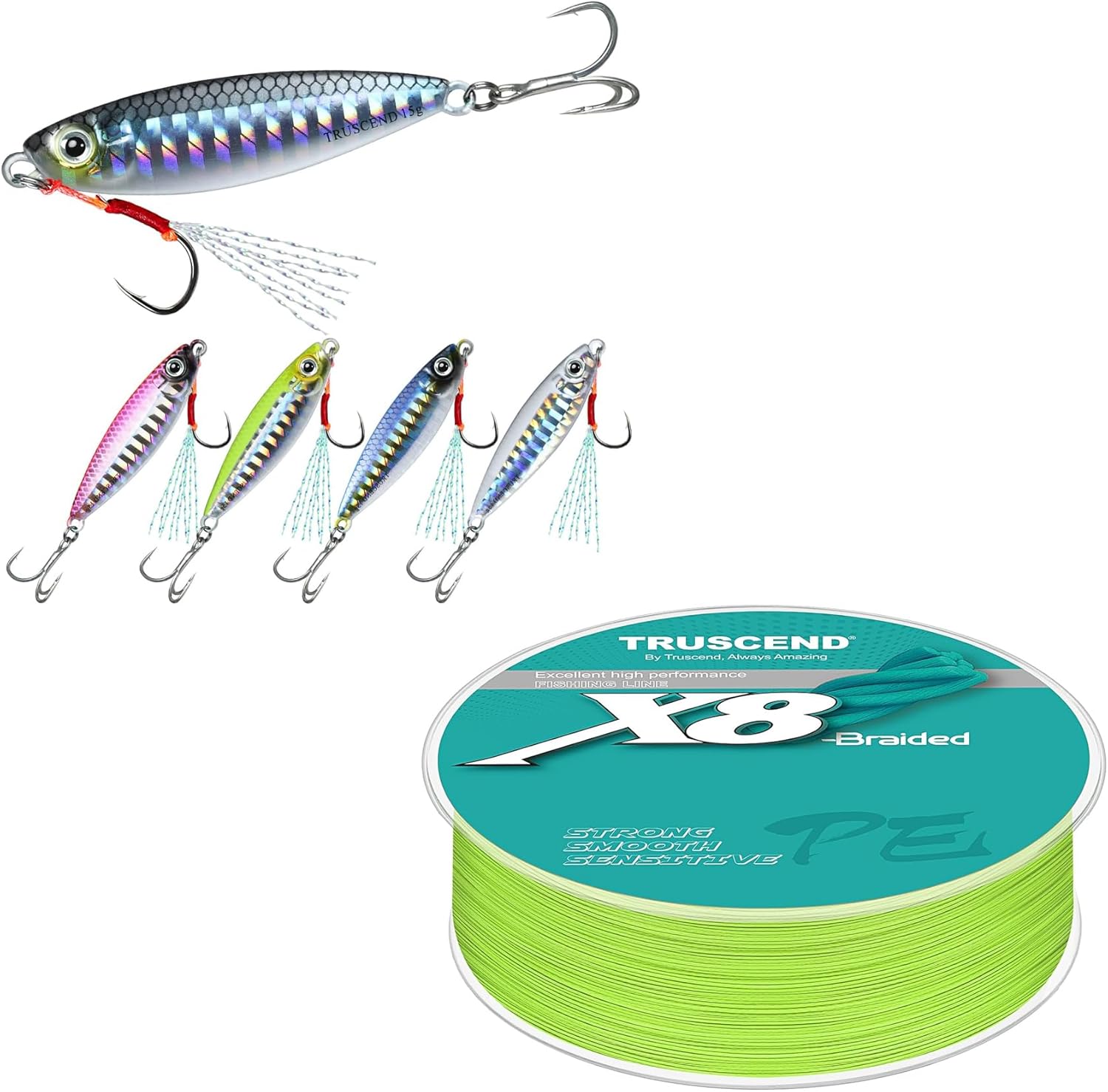 TRUSCEND Valuable Fishing Spoons of Captain's Favorite, Durable and Well-Made Freshwater Bass Fishing Lures, X8 Braided Fishing Line 20lb-300yds, More Smoother PE Braid Line, Fishing Gift for Men
