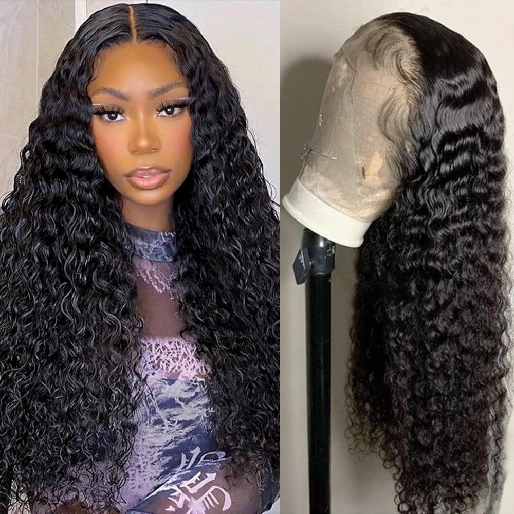 Water Wave Lace Front Wigs Human Hair 13x6 Full Frontal HD Transparent Human Hair Lace Front Wigs for Women 180% Density Deep Curly Human Hair Wigs