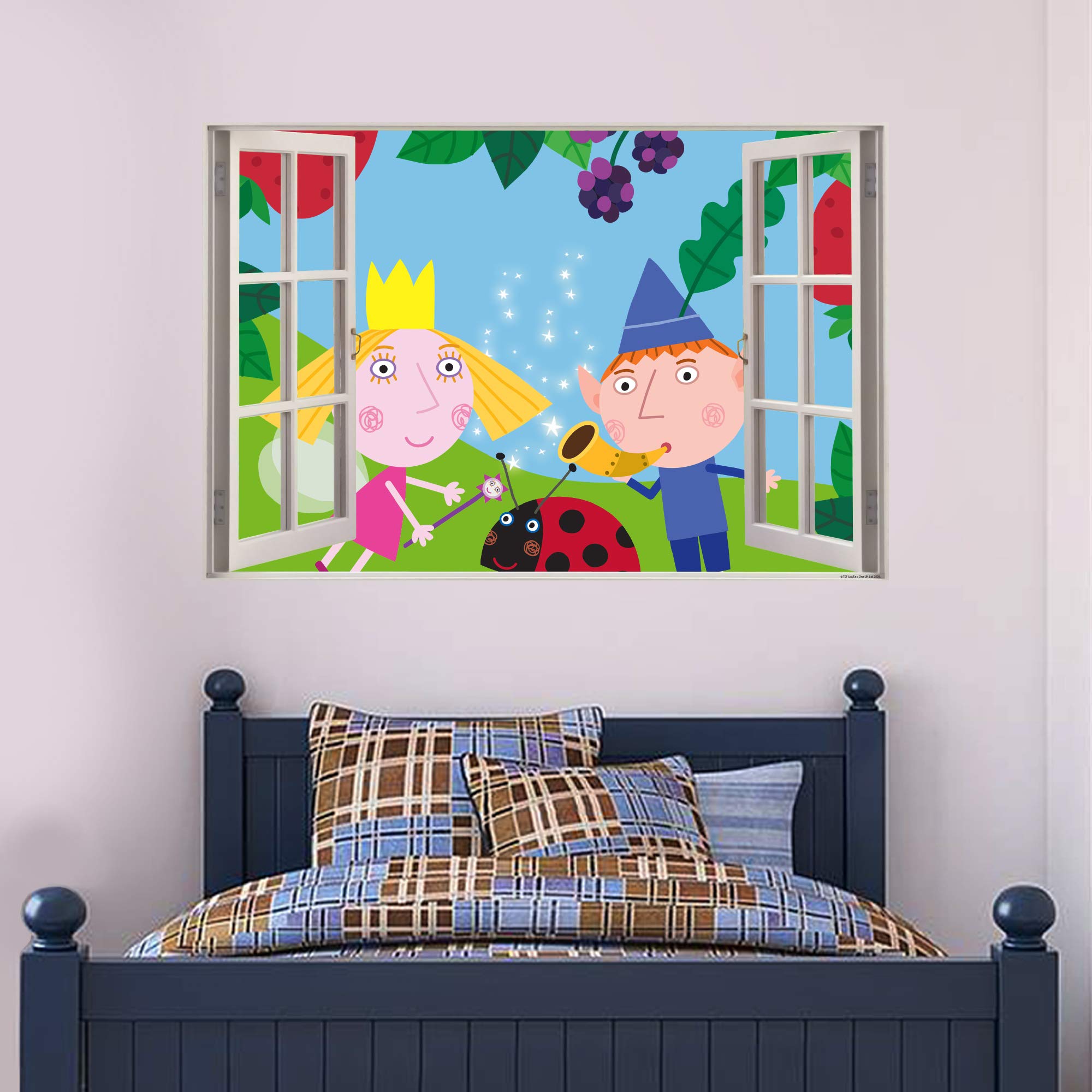 Beautiful Game Multi-Colored (Green, Pink, Blue, Light Blue) Ben & Holly's Little Kingdom Ben Holly And Gaston Window Wall Sticker Vinyl Decal Mural Children Bedroom Kids (60Cm Width X 40Cm Height)