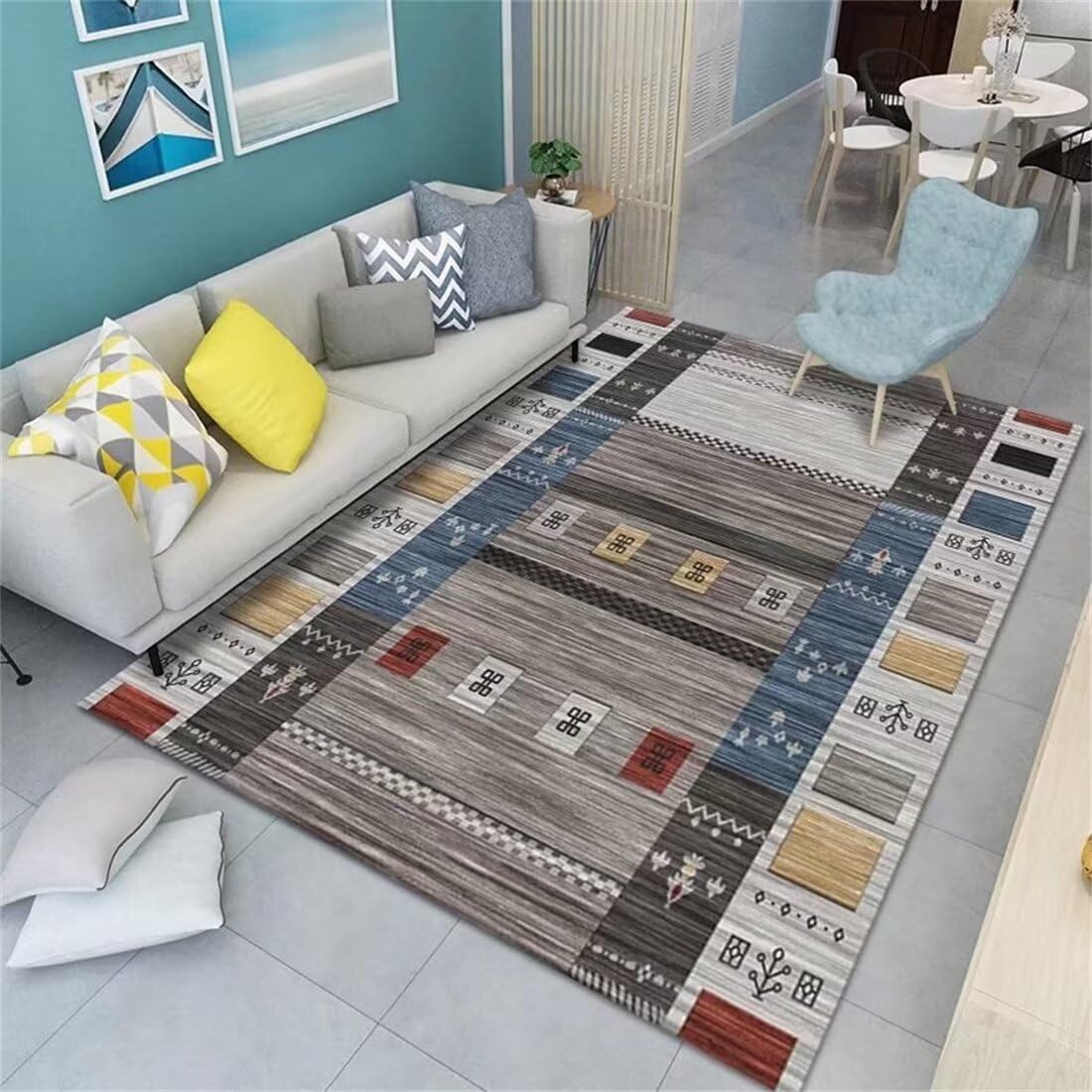 Tapis de chambre lavable bleu 200X260CM au design couleur assortie et confort acoustique