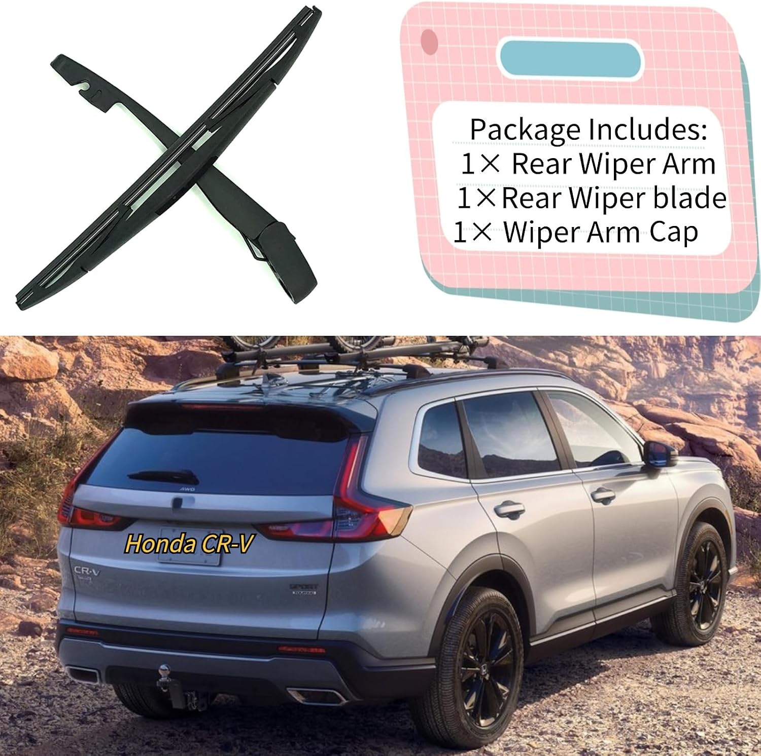 Rear Wiper Blade & Arm Replacement for Honda CRV CR-V 2025 2024 2023 - OEM Fit for EX EX-L Hybrid Sport Touring Sport-L LX Models - All-Season Rear Back Windshield Wiper Blade