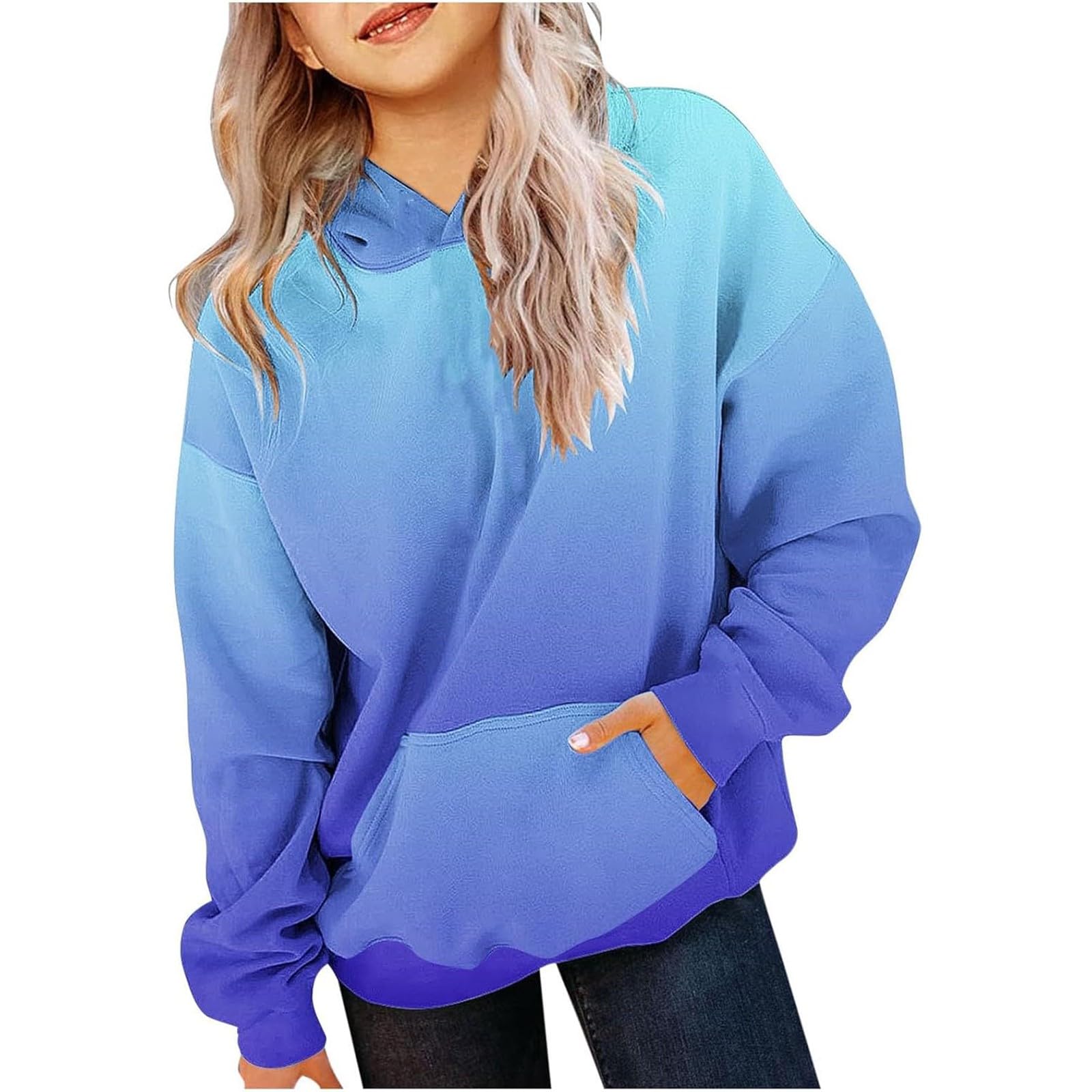 Cute Hoodies for Teen Girls Trendy Preppy Hooded Sweatshirts Kids Oversized Long Sleeve Shirts Gradient Clothes
