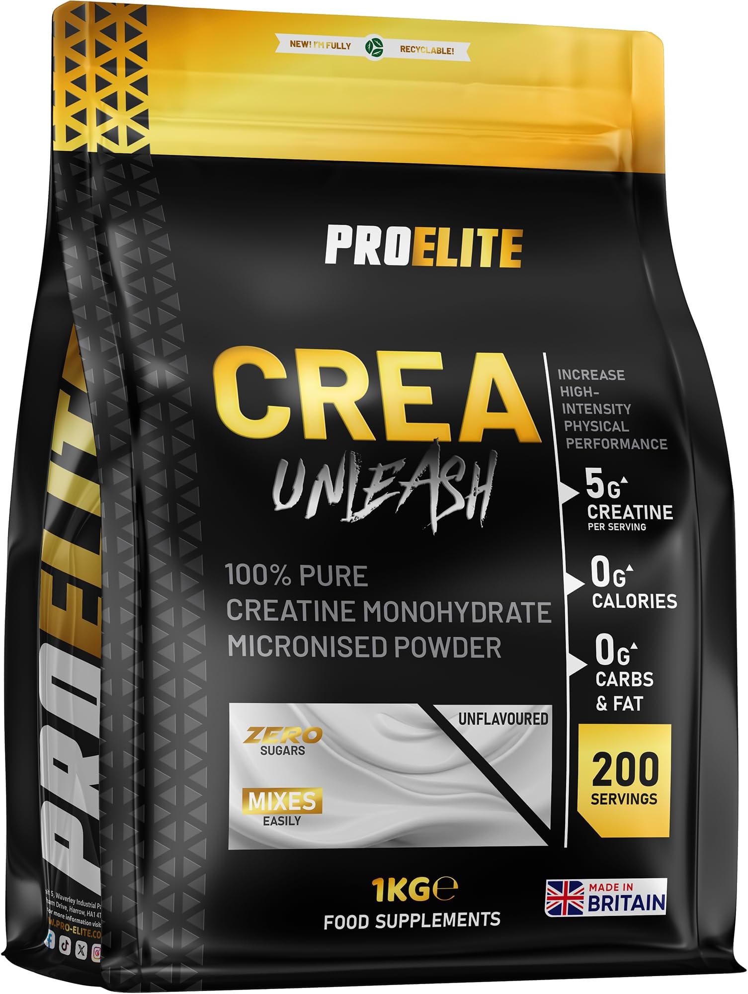 PRO-Elite Creatine - Creatine Monohydrate Micronized Powder 1Kg / 1000g, for Optimum Muscle Growth, Increases Physical Performance, Pure Unflavoured Creatine, Amino Acids (Unflavoured, 1KG)