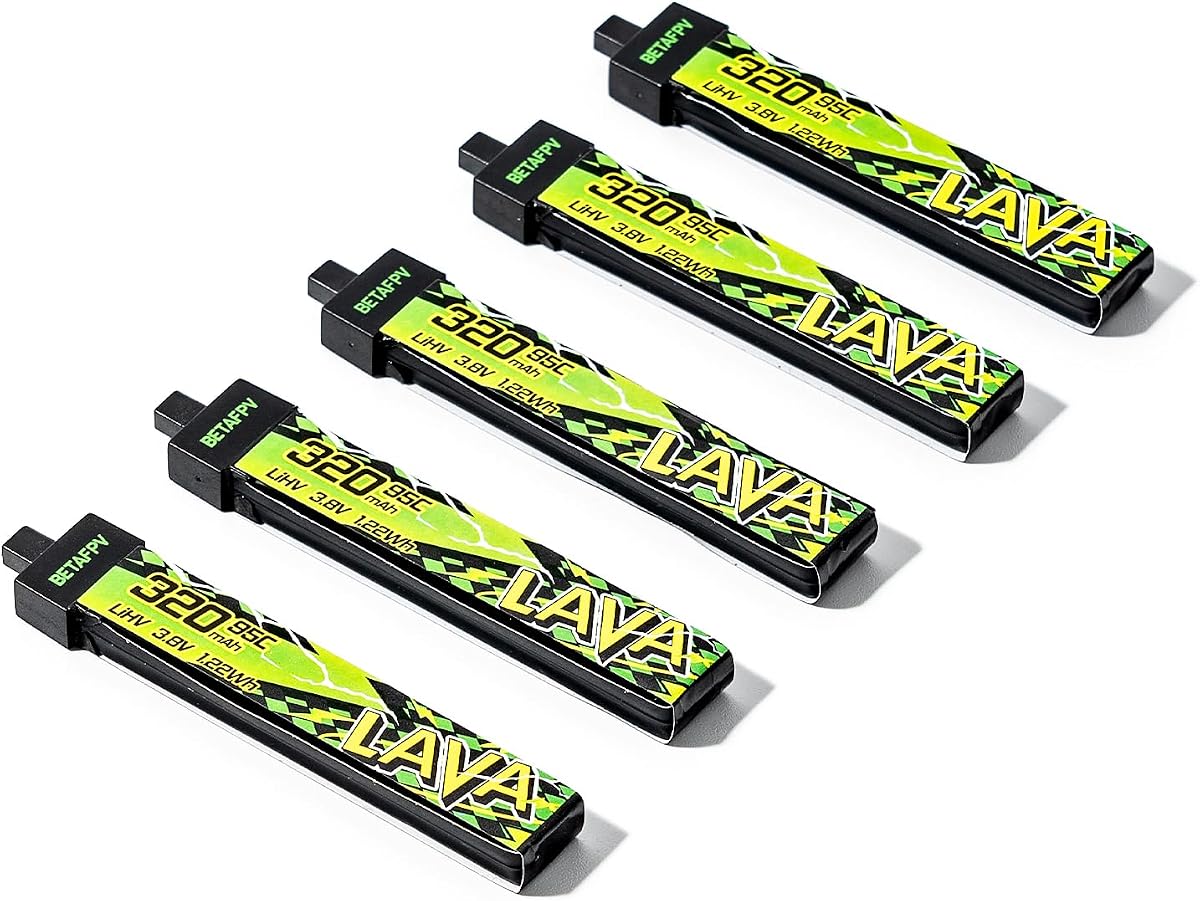 BETAFPV 5 uds Lava II 320mAh 1S batería 3,8 V 95C LiHV para FPV Quadcopter | Con conector BT2.0, Compatible con 1S Whoop Drone Quadcopter como Cetus FPV Kit, Air65, Meteor65 Pro 1S Drones sin escobillas