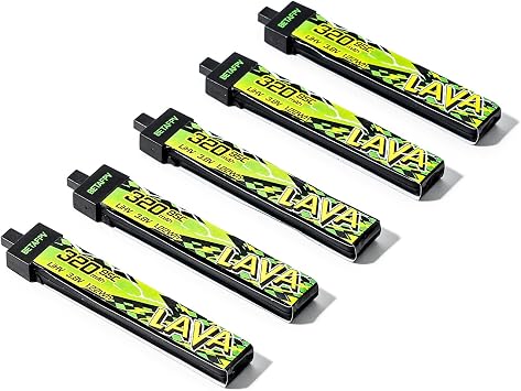 BETAFPV 5pcs Lava II 320mAh 1S Battery 3.8V 95C LiHV Battery with BT2.0 Connector, Compatible with 1S Tiny Whoop Drone Quadcopter Like Cetus FPV Kit, Air65, Meteor65 Pro 1S Brushless Drones