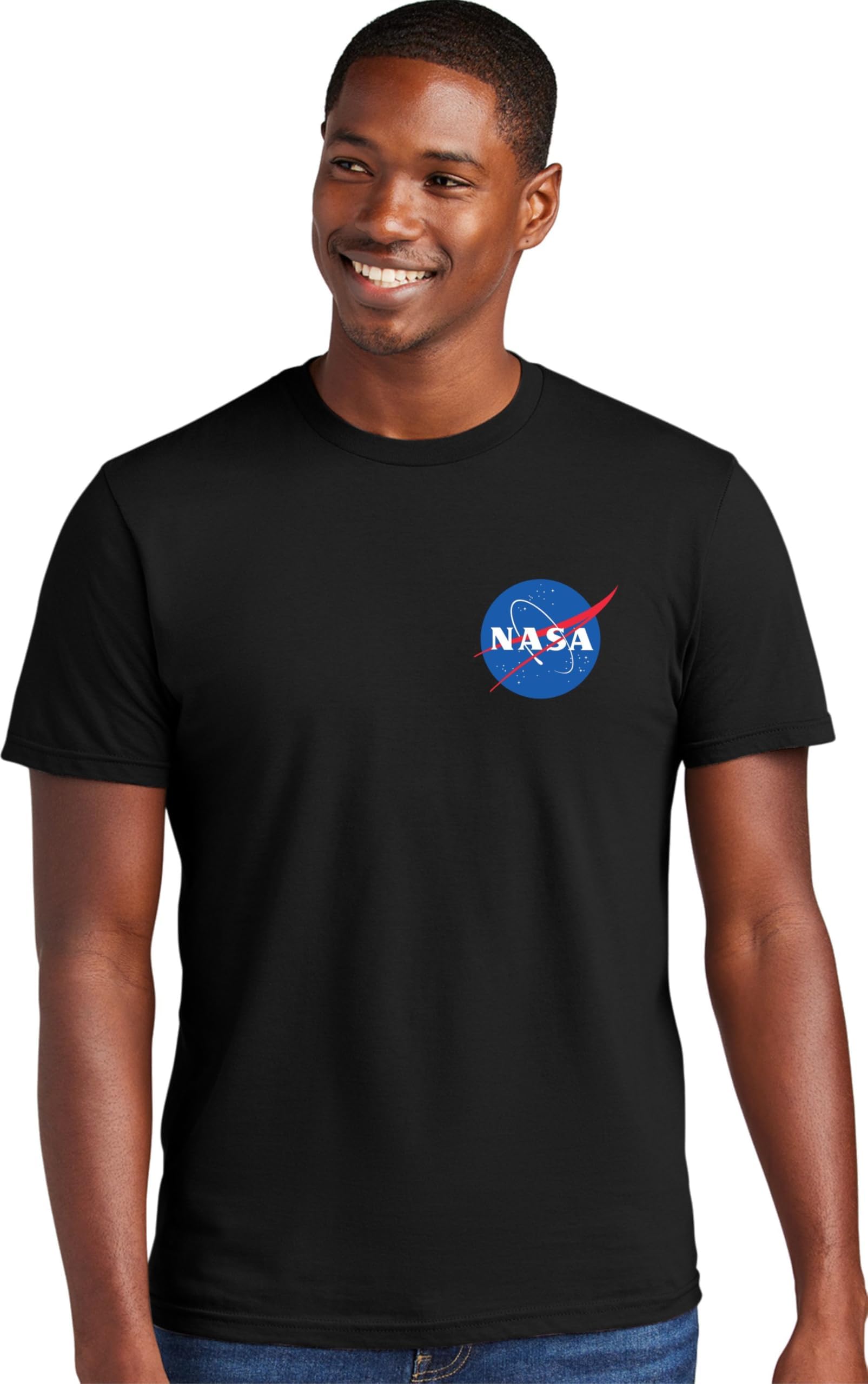 NASA Blue Meatball Left Chest Logo Mens Women Deluxe Soft T-Shirt