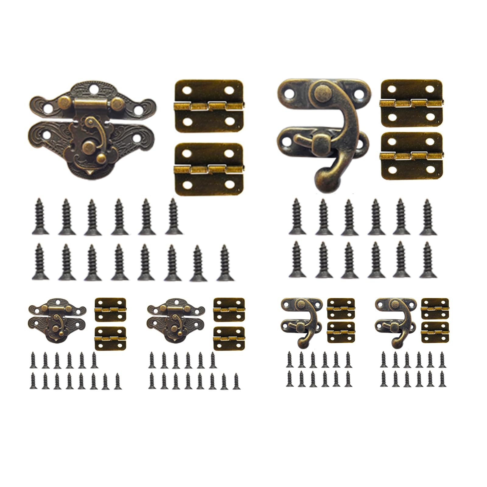 EAEDMY 18 Sets Retro Jewelry Box Hinges, Latches and Hooks for Wooden Boxes - Antique Cabinet Furniture Hardware, Small Bronze Brass Latch Hing -