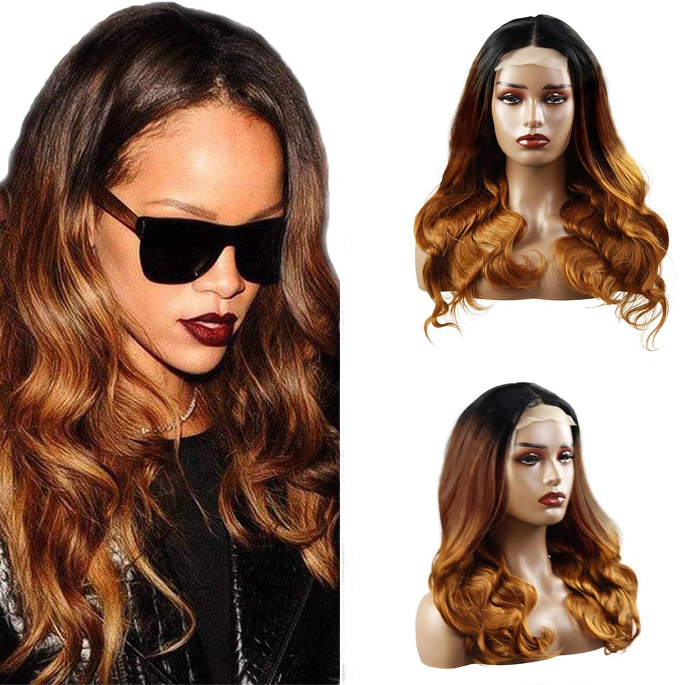 Weeybay Body Wave 4x4 Lace Front Wig 1B4/30 Three Tone Black and Dark Brown Mixed With Honey Blonde Human Hair Wig 8A Glueless Baby Hair 20 Inch