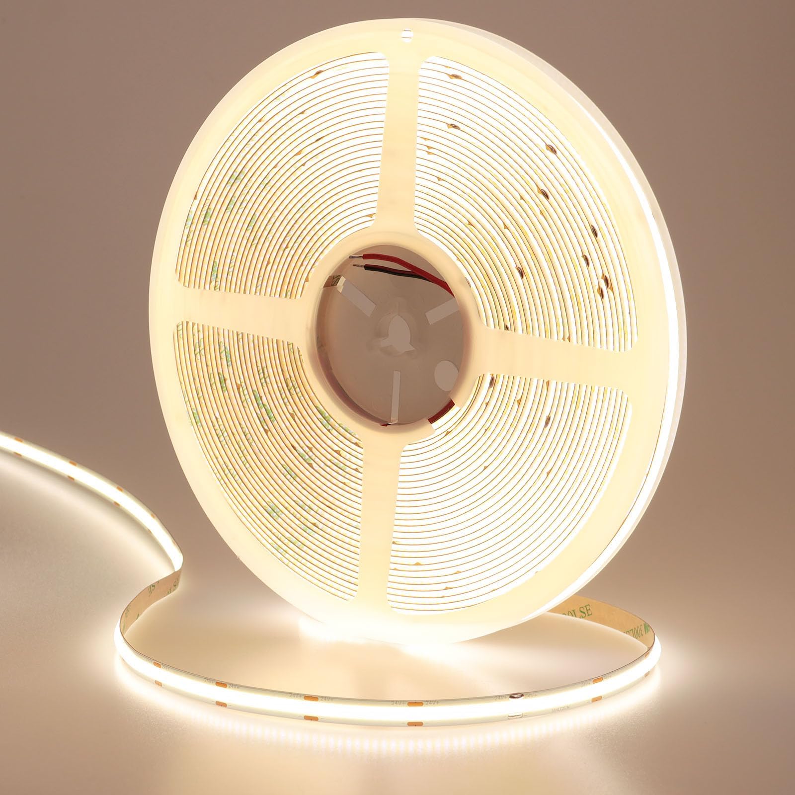 GOMING 49.2ft/15M DC 24V COB LED Strip Light Natural White 4000K 5760LEDs CRI 93+ 11000lm Uniform Glow Not Waterproof IP20 Flexible LED Tape Lights for DIY Cabinet Bedroom Home Decor(No Power Supply)
