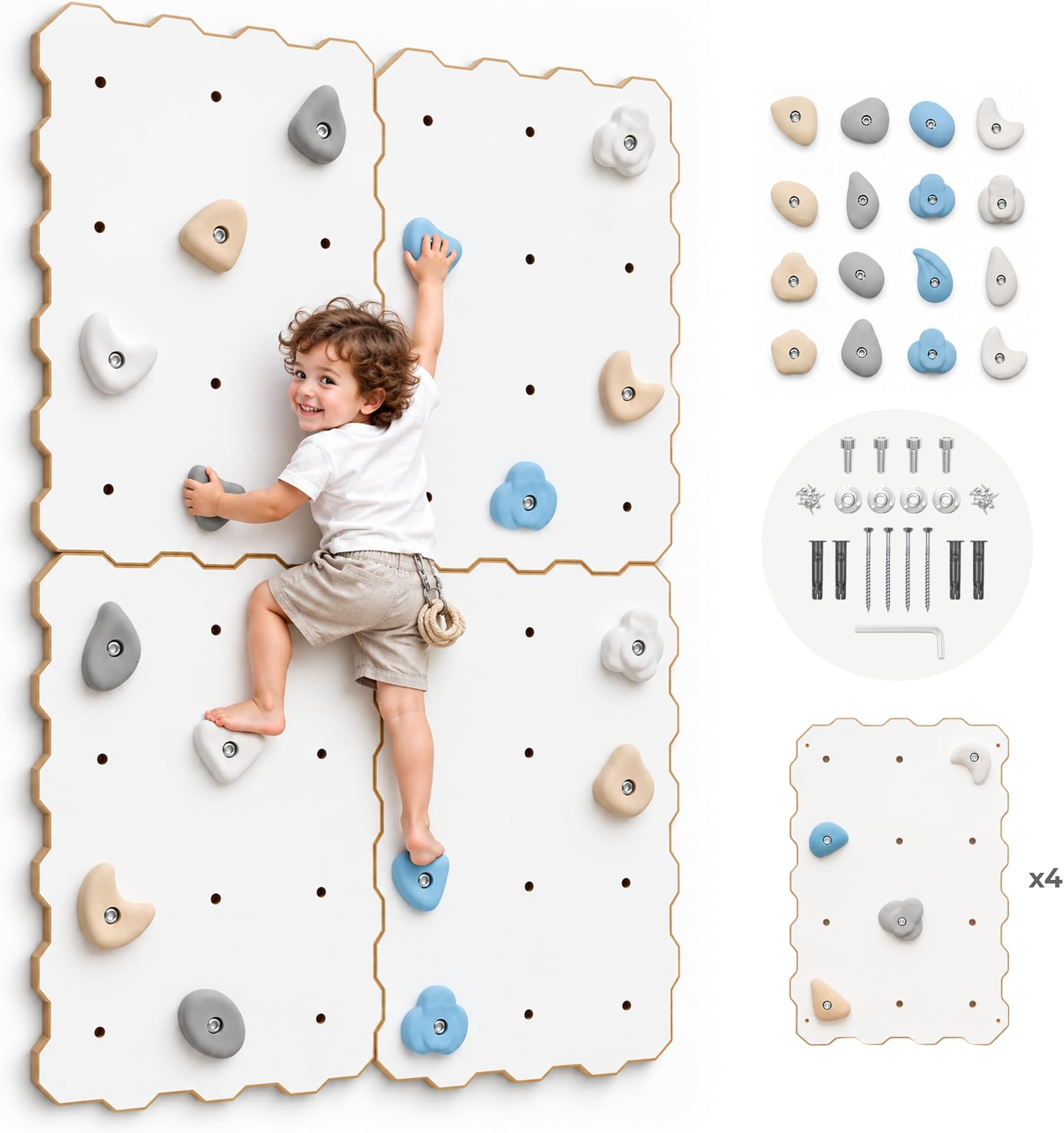 MAMOI® Climbing Wall for Children’s Room, Indoor Climbing Structure, Climbing Wall with Holds for Kids, Climbing Stones, Wall with Holds, Climbing Holds, Mounting Kit