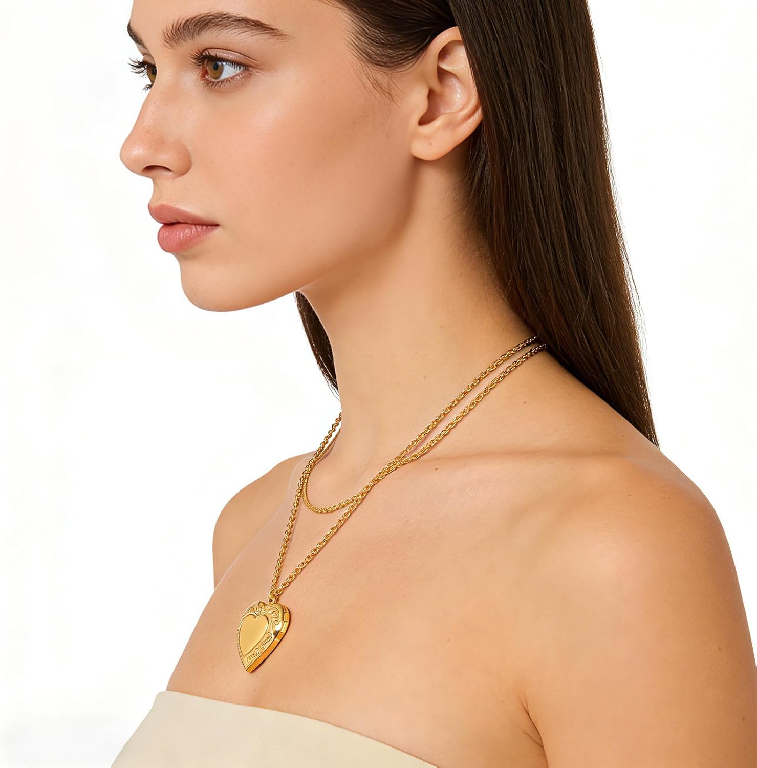 Heart Locket Necklace for Women 14K Gold Plated Holds Pictures Layered Necklaces Heart Pedant Photo Lockets Birthday Gifts - Image 3