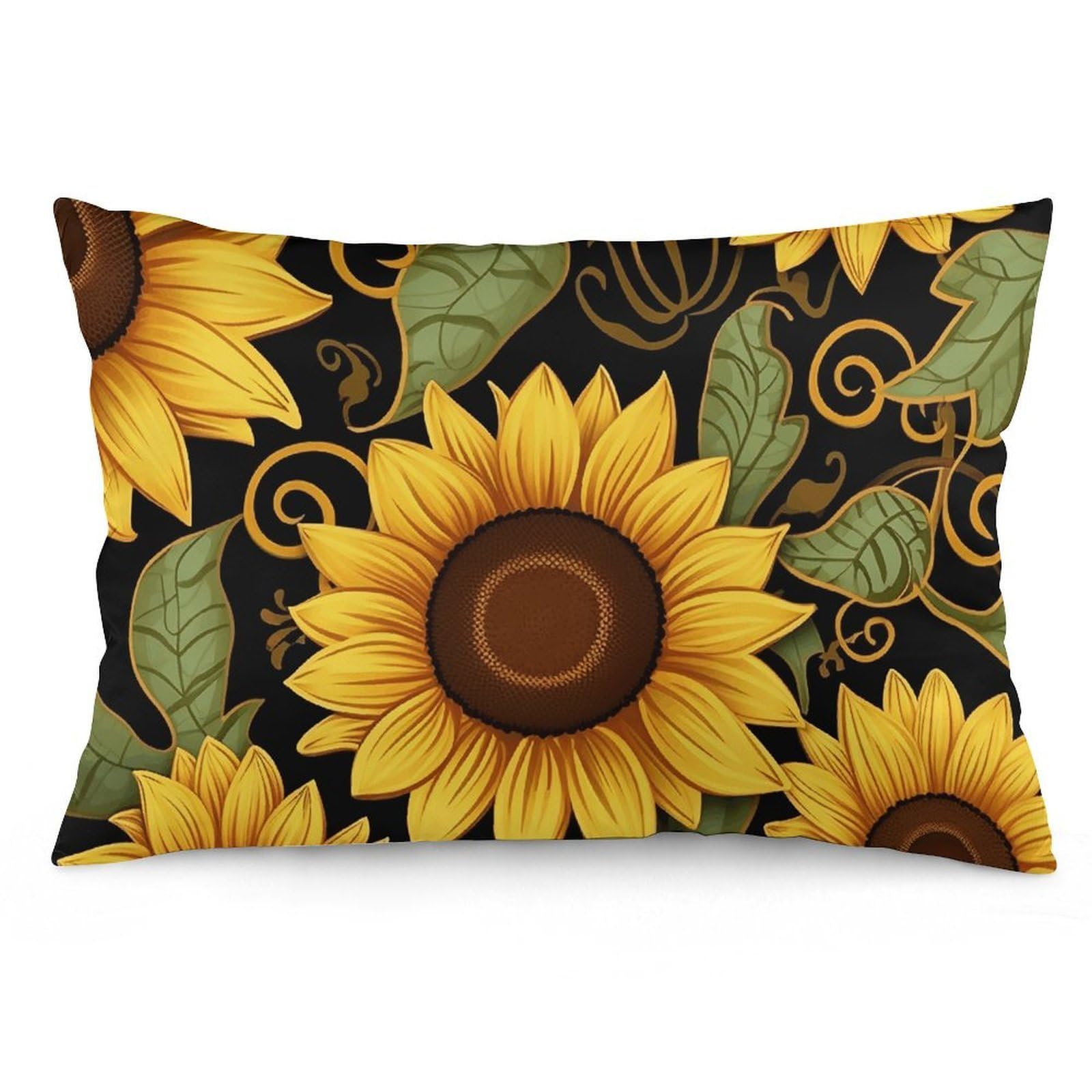 2 Pack Pillow Cases for Hair and Skin, Soft Breathable Pillow Case Covers with Hidden Zipper, Beautiful Sunflower Pillowcase 12 "x20 Pillow Covers for Sleeping Gift